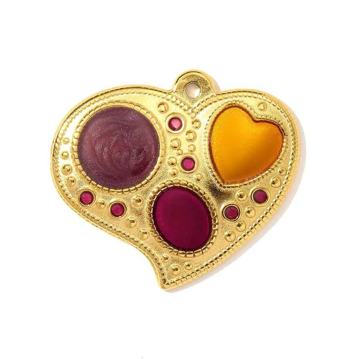 3pcs/Lot French Retro Stainless Steel Enamel Love Heart Necklace Pendant Hamsa Hand DIY Earring Charm Women Big Cross JewelryXJ251107