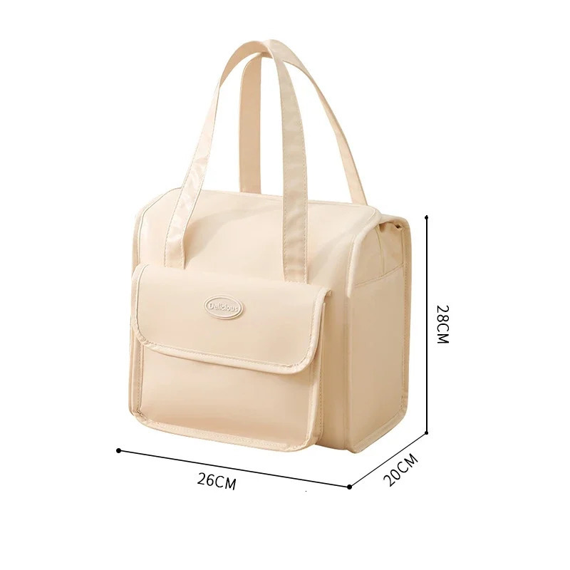 Thick waterproof PU leather lunch bag PEVA lined cooler office desk bento box thermal insulation portable 250401