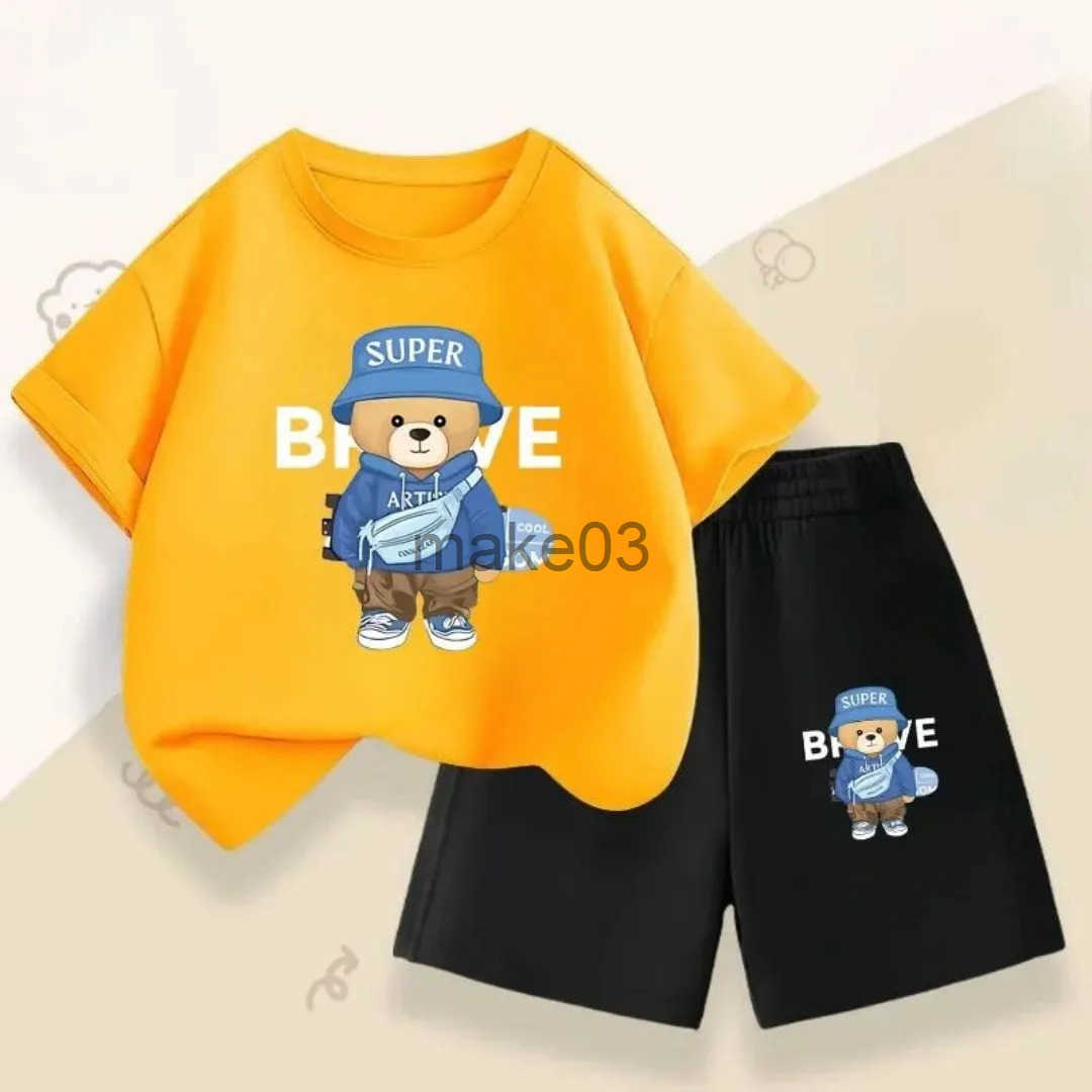 Summer 2025 New Boys Fashion Short Sleep Top and Shorts 2-piece Childrens Leisure Breathable Sweat Absorption Set Children J250403
