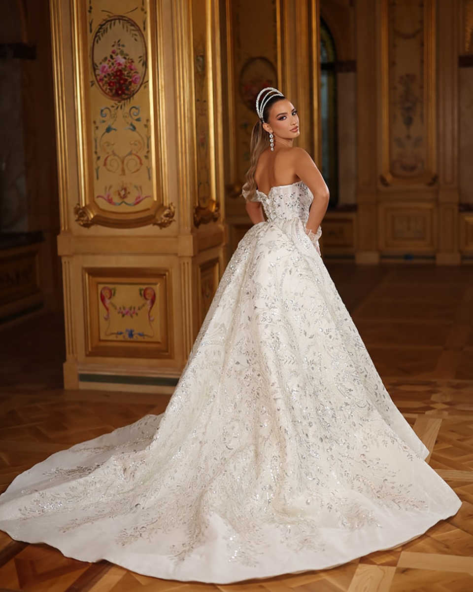 New Mermaid Wedding Dresses Elegant Ball Gown Bride Dress Crystal Lace Bridal Gown Detachable Train Robe De Vestido HOT SALE Customized Plue Size H254