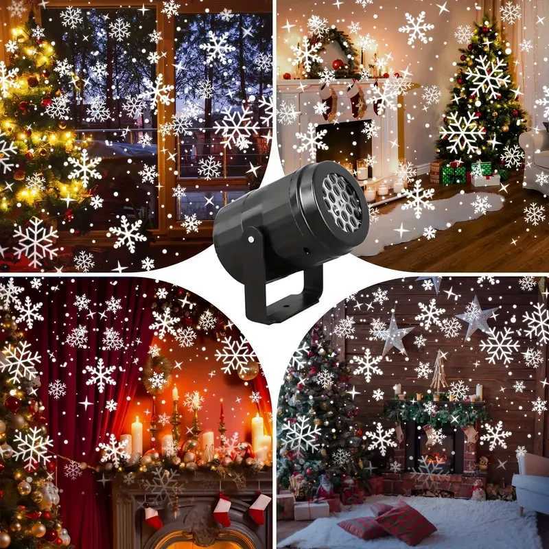 USB Powered Snowflake Projector Light White Snow Pattern Rotating LED Stage Lamp for Holiday Party Christmas Decor New Year Gift W251107