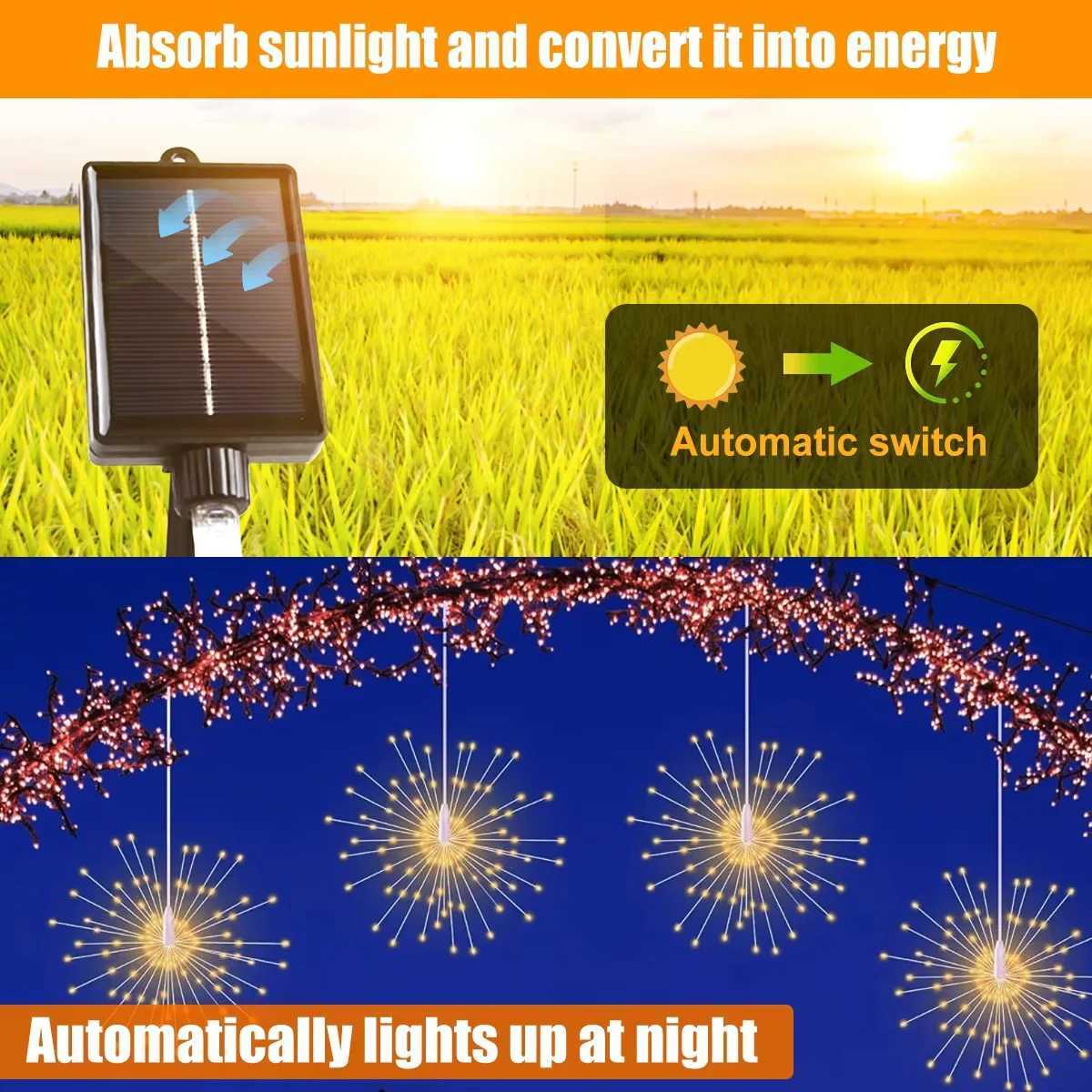 1PC Hanging Solar Firework Lights 480LED Starburst Lights Outdoor Waterproof String Lights 8ModesChristmas Halloween Decor W251107