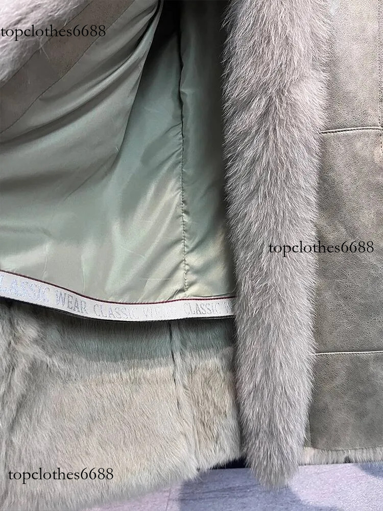 2024 New Fashion Winter Real Fox Fur Collar Women Natural Rabbit Jacket Outwear Long Thick Warm Female Coat
