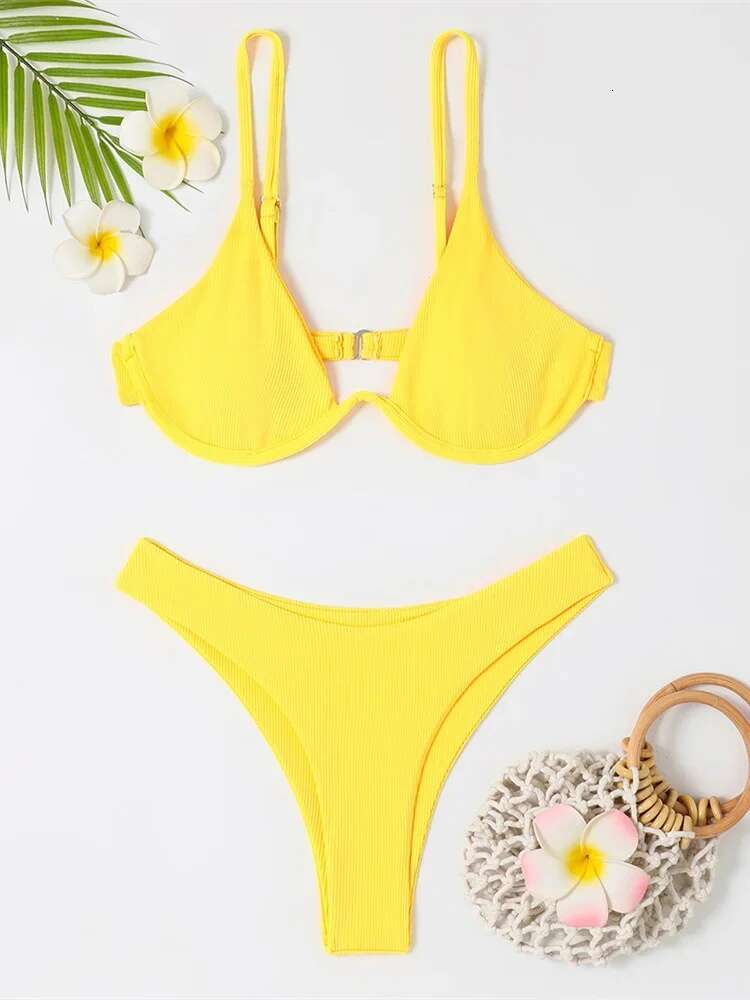 Dongdumaoyi Sexy Underwire Bikini Women Black White Ribbed Push Up Micro Swimsuit Brazilian Hollow Out Bathing Suit Thong Swimwear