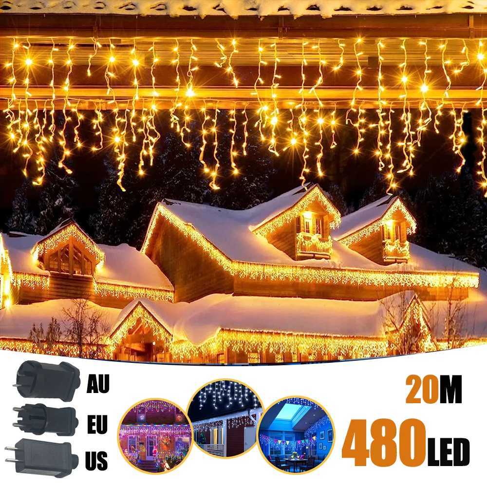 65/20M 200/LED Icicle String Lights Christmas 40Drops 8 Modes Plug in Curtain Waterproof for Holiday Wedding Party Home Garden W251107