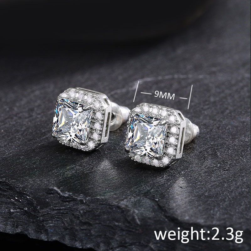 Luxury Cubic Zirconia Stud Earrings for Women Men 18K Real Gold Plated Sparkling CZ Crystal Earrings Designer Simulated Diamond Square Earrings Party 