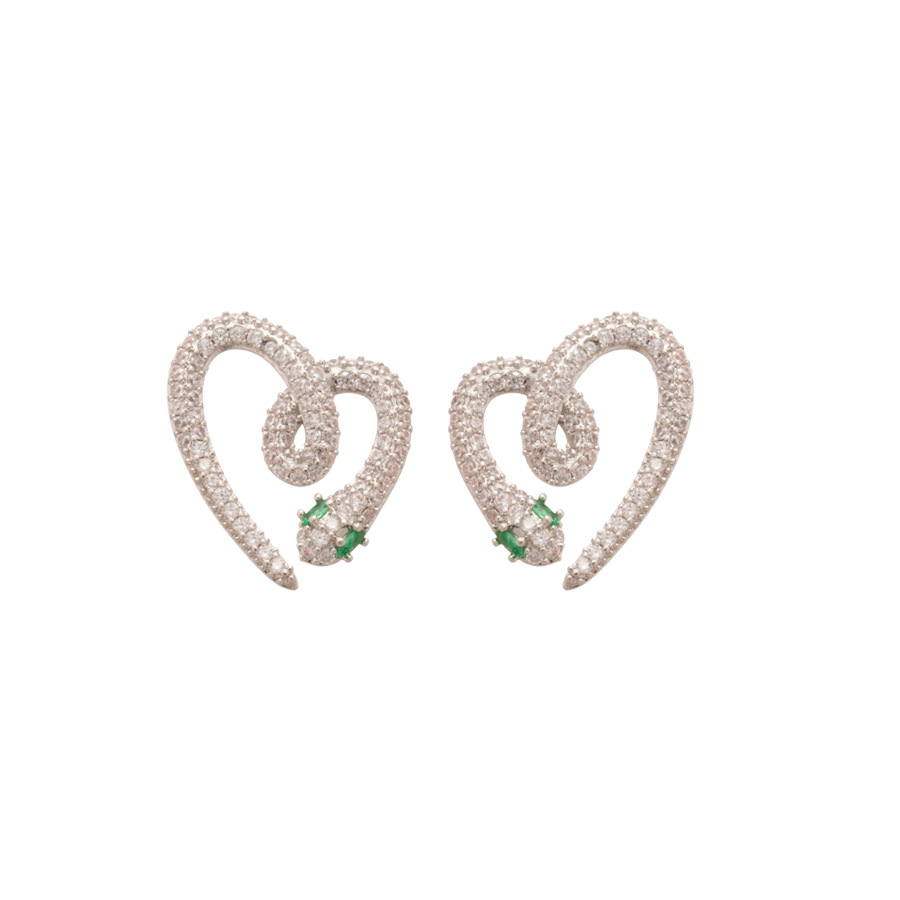 Silver Needle Zircon Snake-Shaped Heart Light Luxury High-End Feel Elegant Versatile Earrings Design Sense Niche Ear Jewelry Wholesale - view 7
