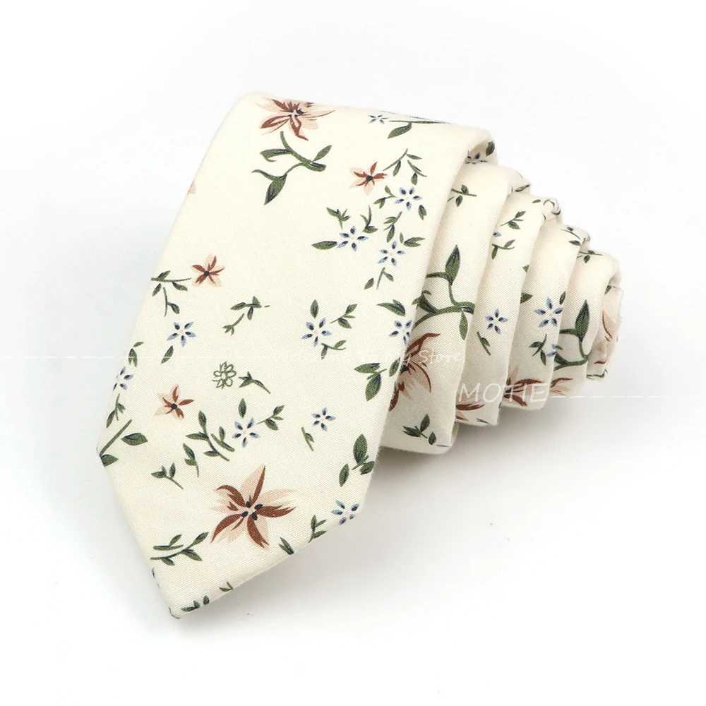Pretty Lovely Floral Pattern Tie Cotton White Green Necktie For Wedding Business Party Daily Dress Decoration Accessories Gifts X250407