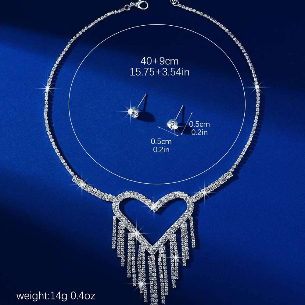 Light and high-end feeg, bridal heart-shaped rhie necklace, hot niche tassel paired with formal dress jewelry set