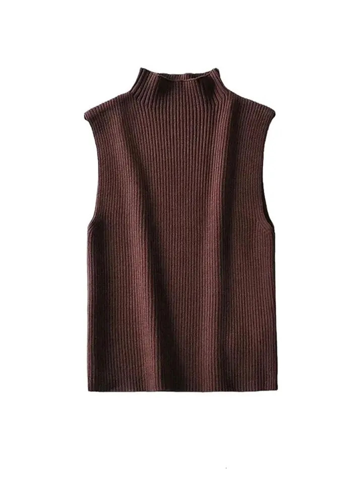 TRZA Womens Fashion Set Basic Ribbed Knitted Tank Top Retro High Neck Sleeveless Camis 250407