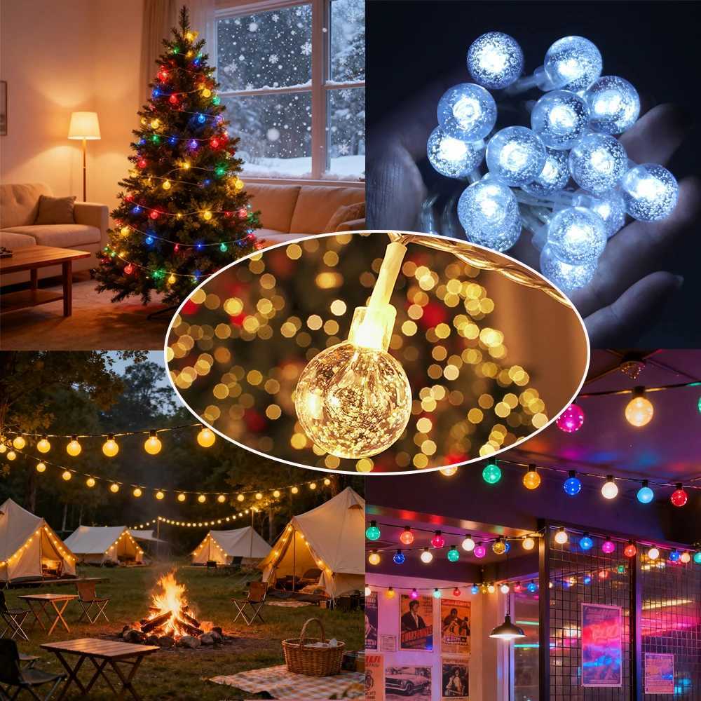 Crystal Globe String Lights 10 40 80LED Outdoor IP65 Waterproof USB/Battery Box Power Supply for Garden Tree Patio Party Decor W251107
