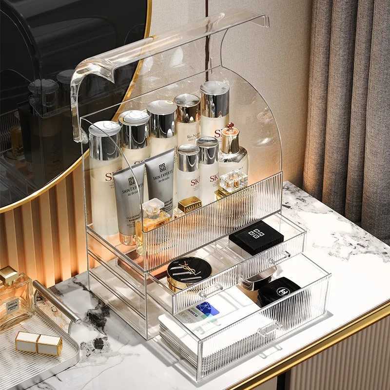 Large Drawer Organizer Makeup Storage Clear Acrylic Box With Perfume Cosmetic Display Capacity Lid Cosmet Storage Box J251115