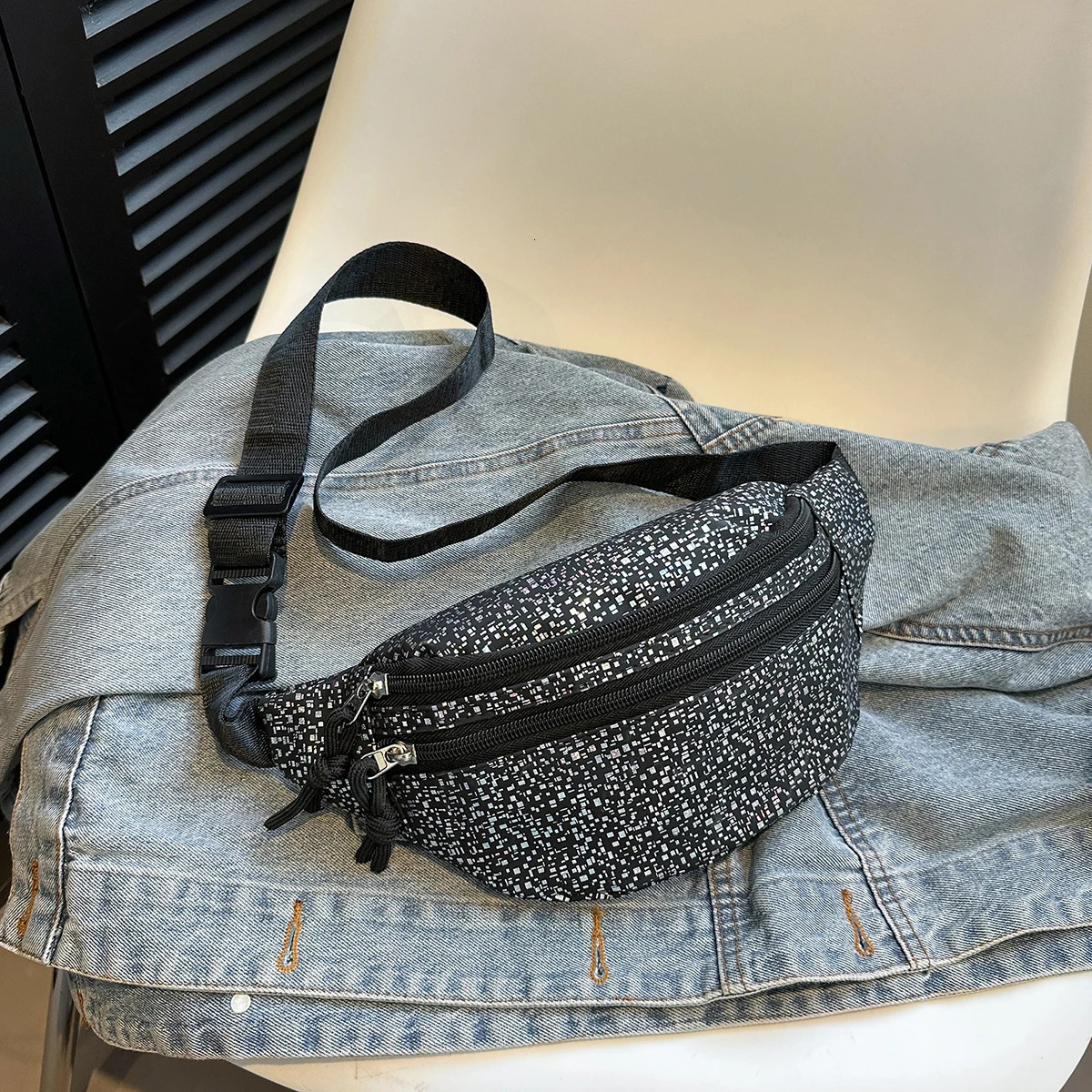 Laser Fanny Pack Sparkling Glitter Waist Pack Ten Font Phone Bag Sparkling Chest Bag Shoulder Bag 250402