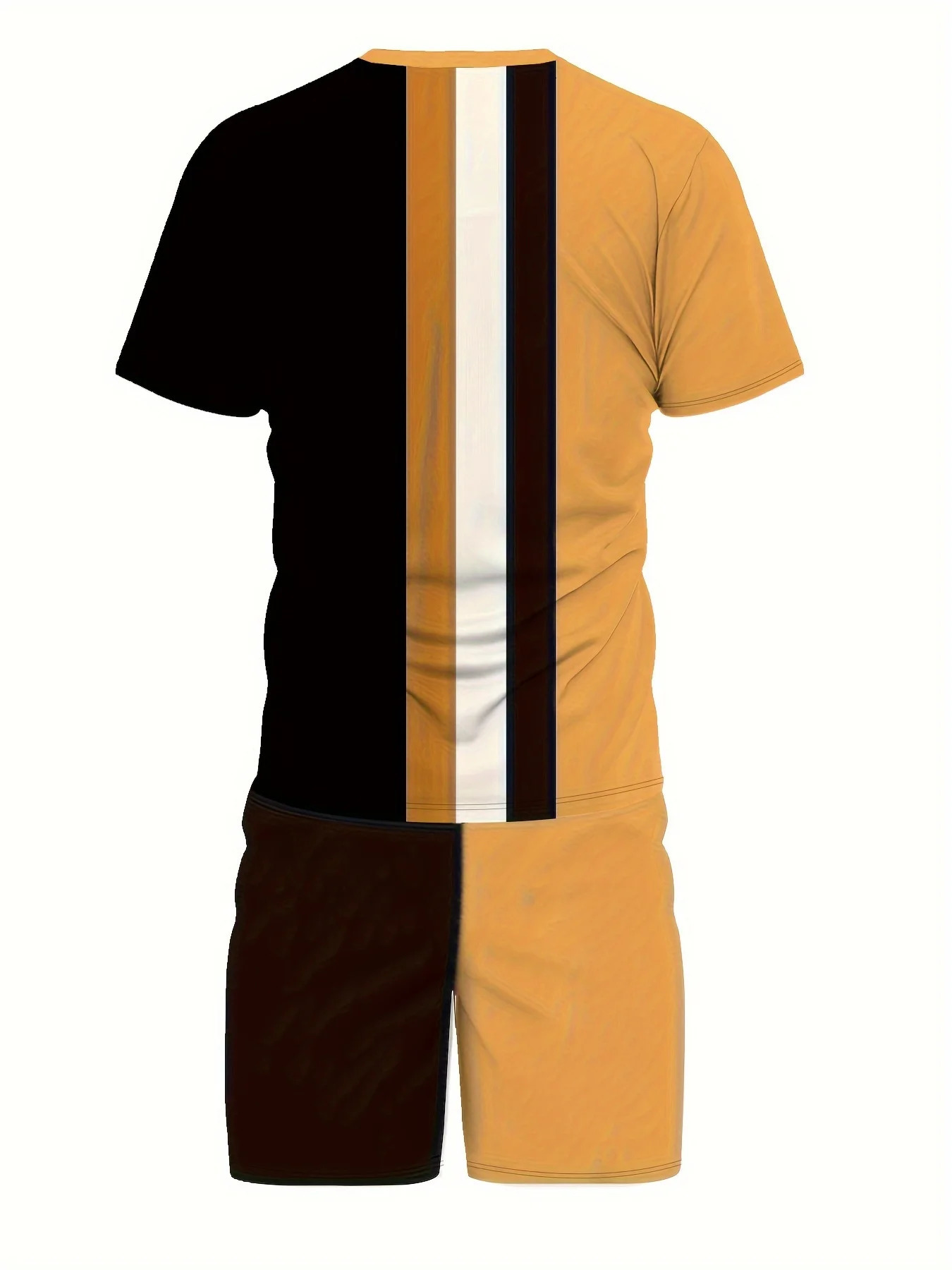 2piece mens fashionable summer vacation set gradient short sleeved Tshirt and pocket drawstring shorts 250313