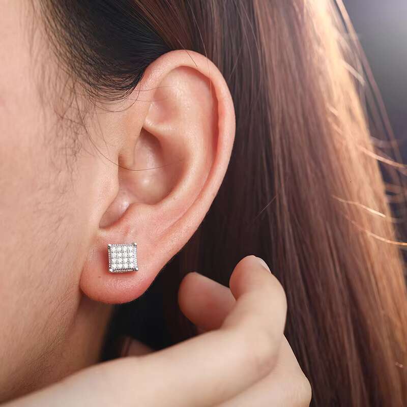 Vintage Mens White Gold Stud Earring 925 Sterling Silver Jewelry Stud Earrings VVS1 Moissanite Geometric Stud Earrings