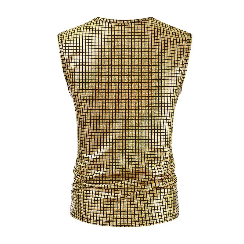 Mens O-neck sleeveless party club shiny vest party night out sleeveless shirt hip-hop dance club costume 250402