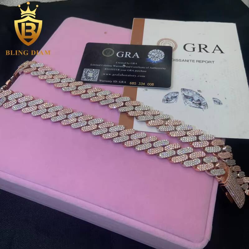 In Stock HipHop Style S925 Moissanite Cuban Chain 16MM Pass Diamond Tester VVS Iced Out Moissanite Necklace Chain Silver GRA