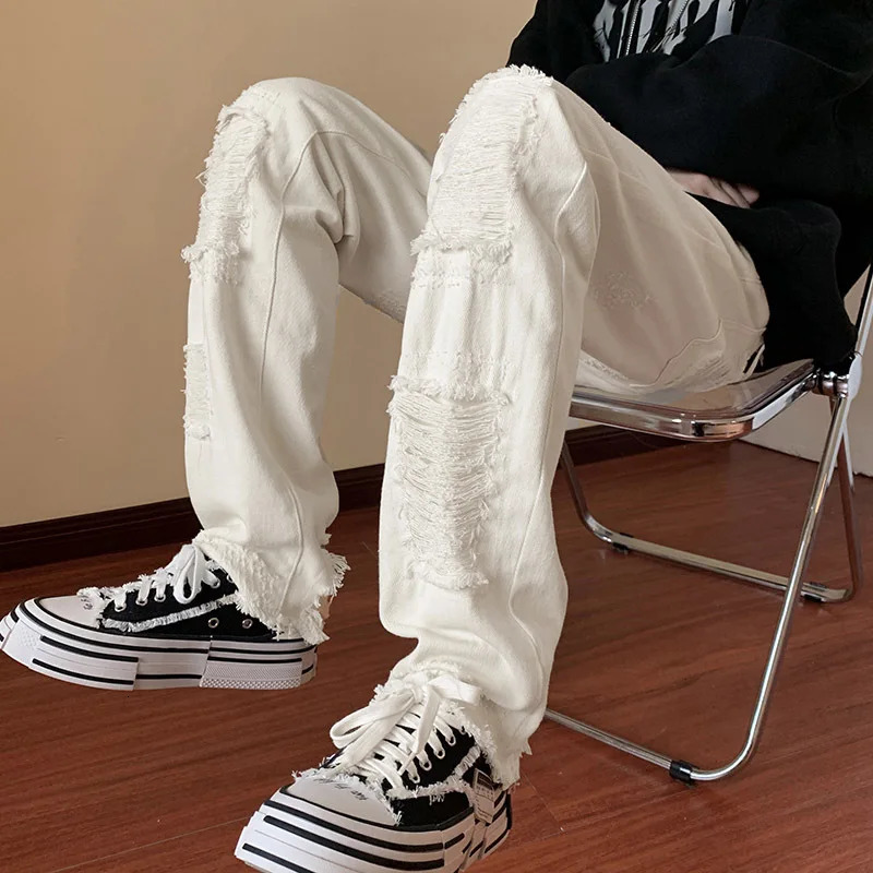 Jeans for men ripped pants American street trend slim fit suitable versatile straight leg micro glitter 250313