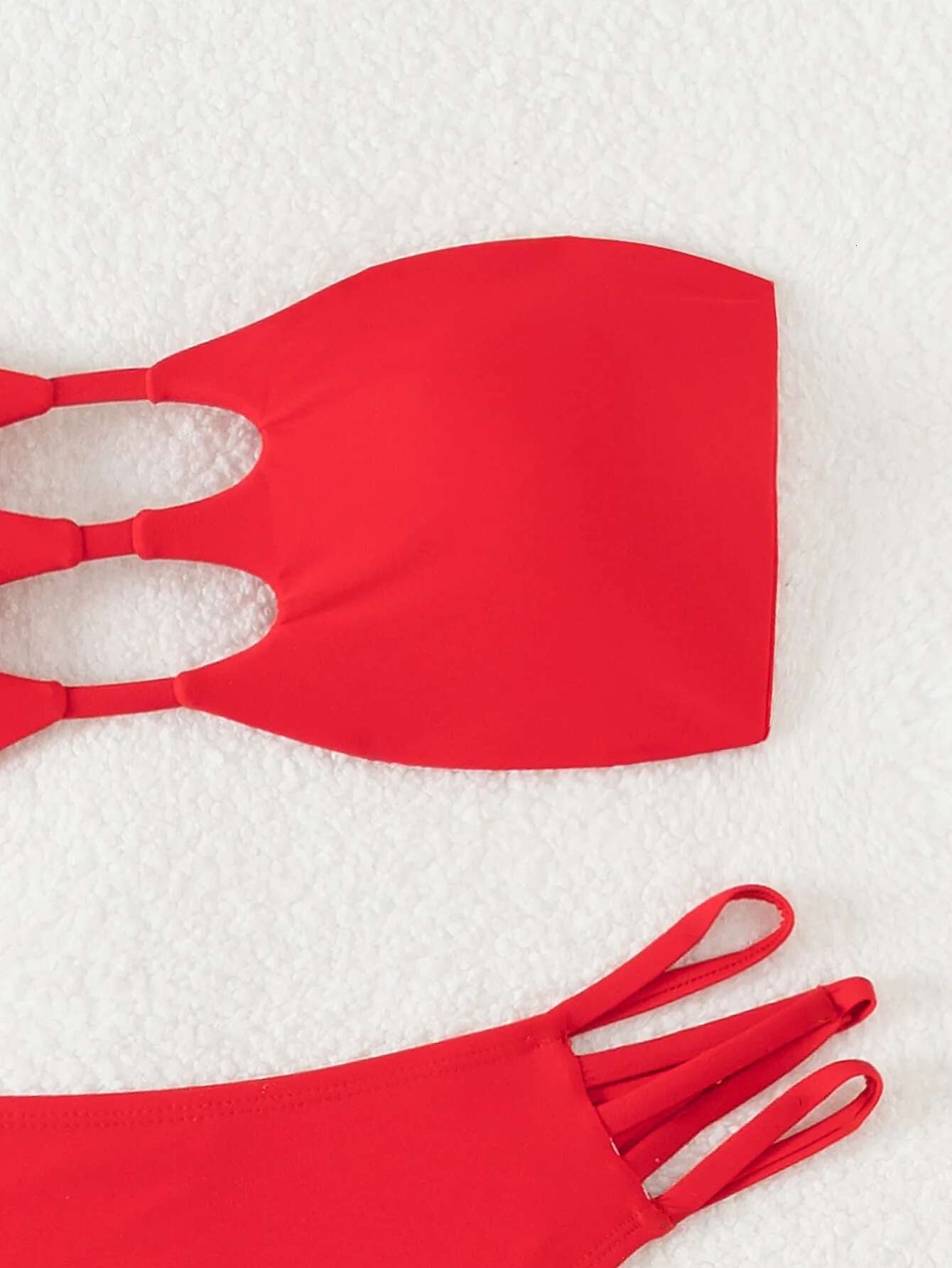 Dongdumaoyi Sexy Bandeau Bikini Mujer Solid Red Hollow Out Bandage Cross Push Up Micro Swimsuit Beach Bathing Suit Thong Swimwear