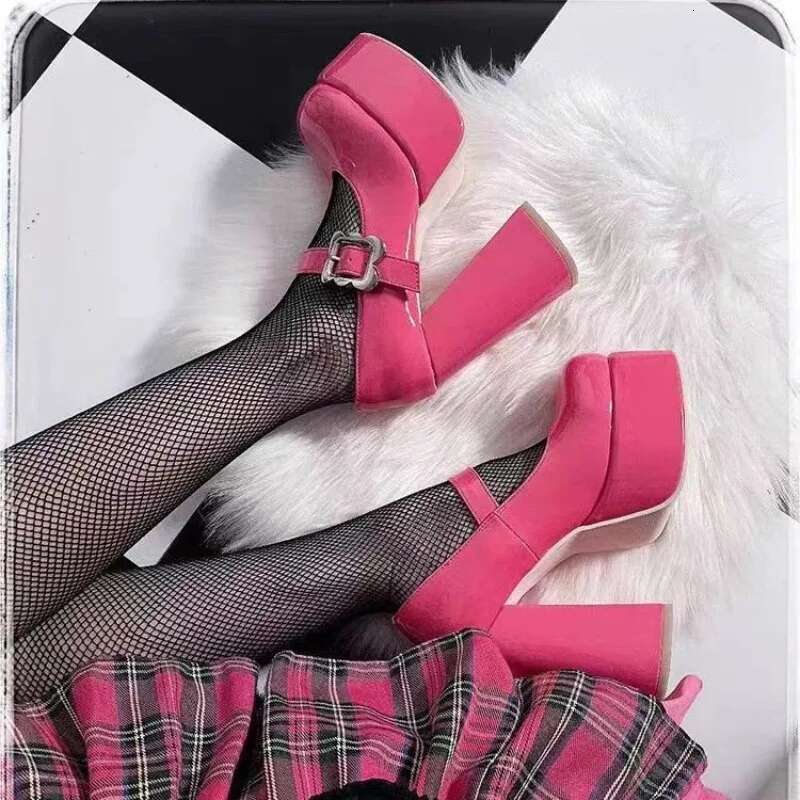 Super High New Round Head Shallow Mouth Metal Buckle Thick Heel Waterproof Platform Mary Jane Women's Shoes