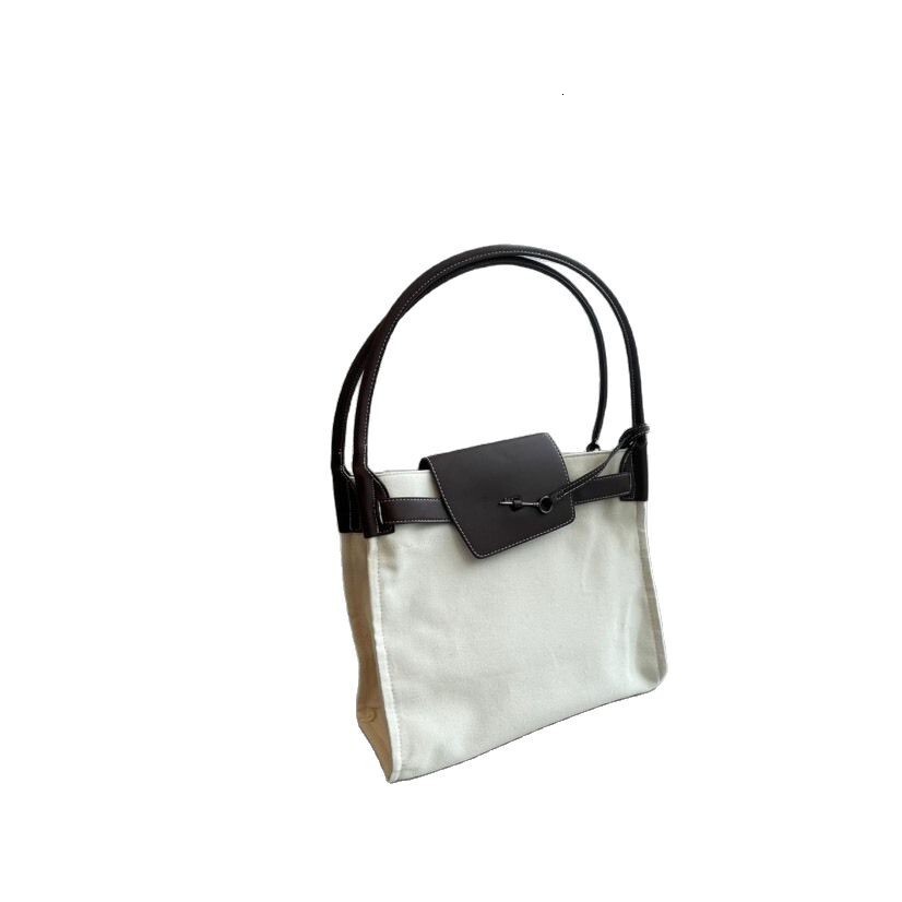Women 2025 New Product Internet Celebrity Same Color Canvas Splicing Large Capacity Tote Single Shoulder Underarm Bag