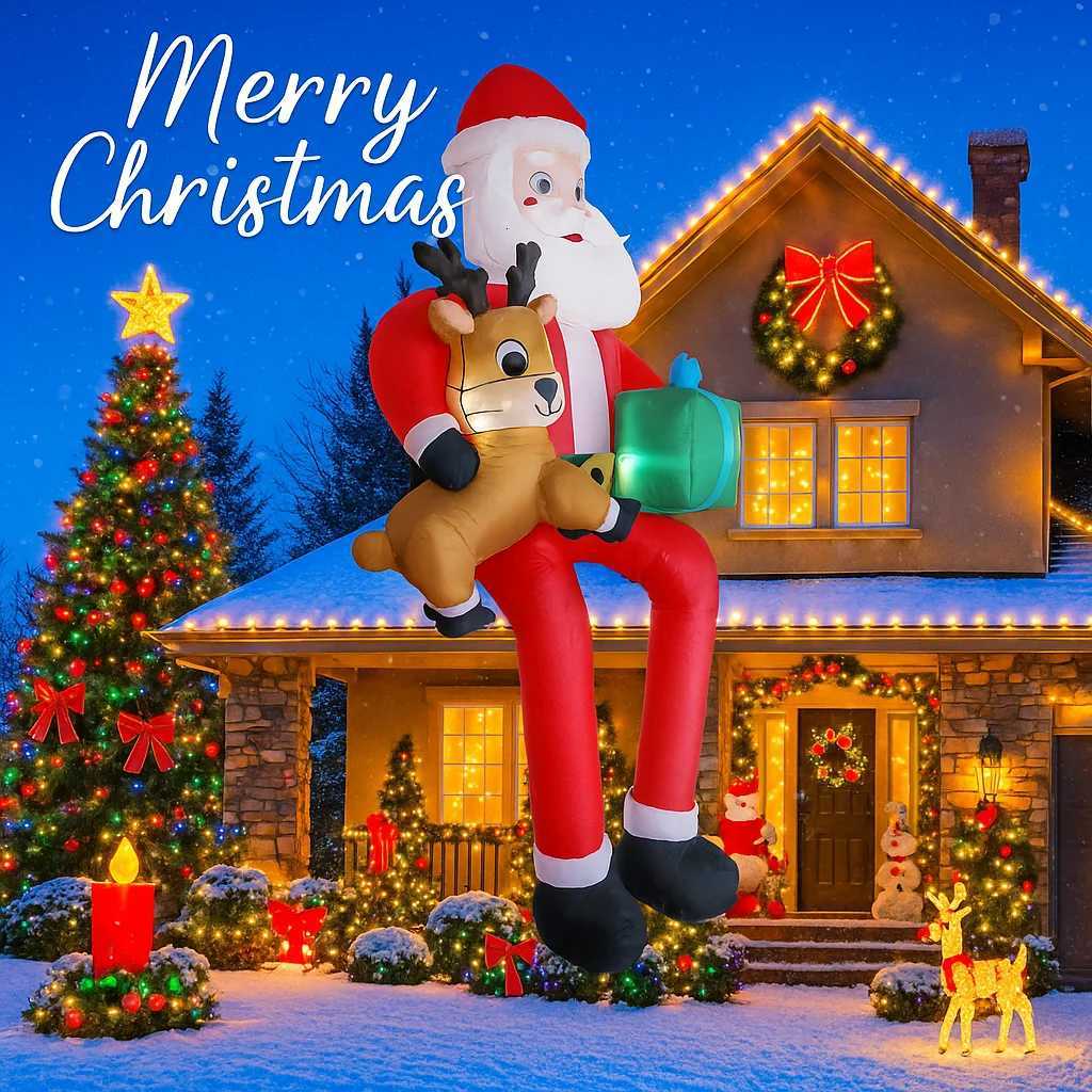 95FT Inflatable Christmas Santa Claus Decoration Reindeer Gift LED Home Ornament Christmas Gifts Supplies Toy Xmas Yard Decor W251107