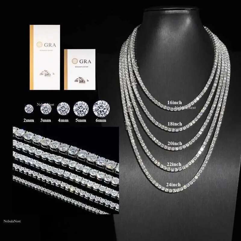 Dia Mossanite Chain Mens Iced Out Gold Chains Necklaces Hip Hop Jewelry Moissanite Tennis Necklace