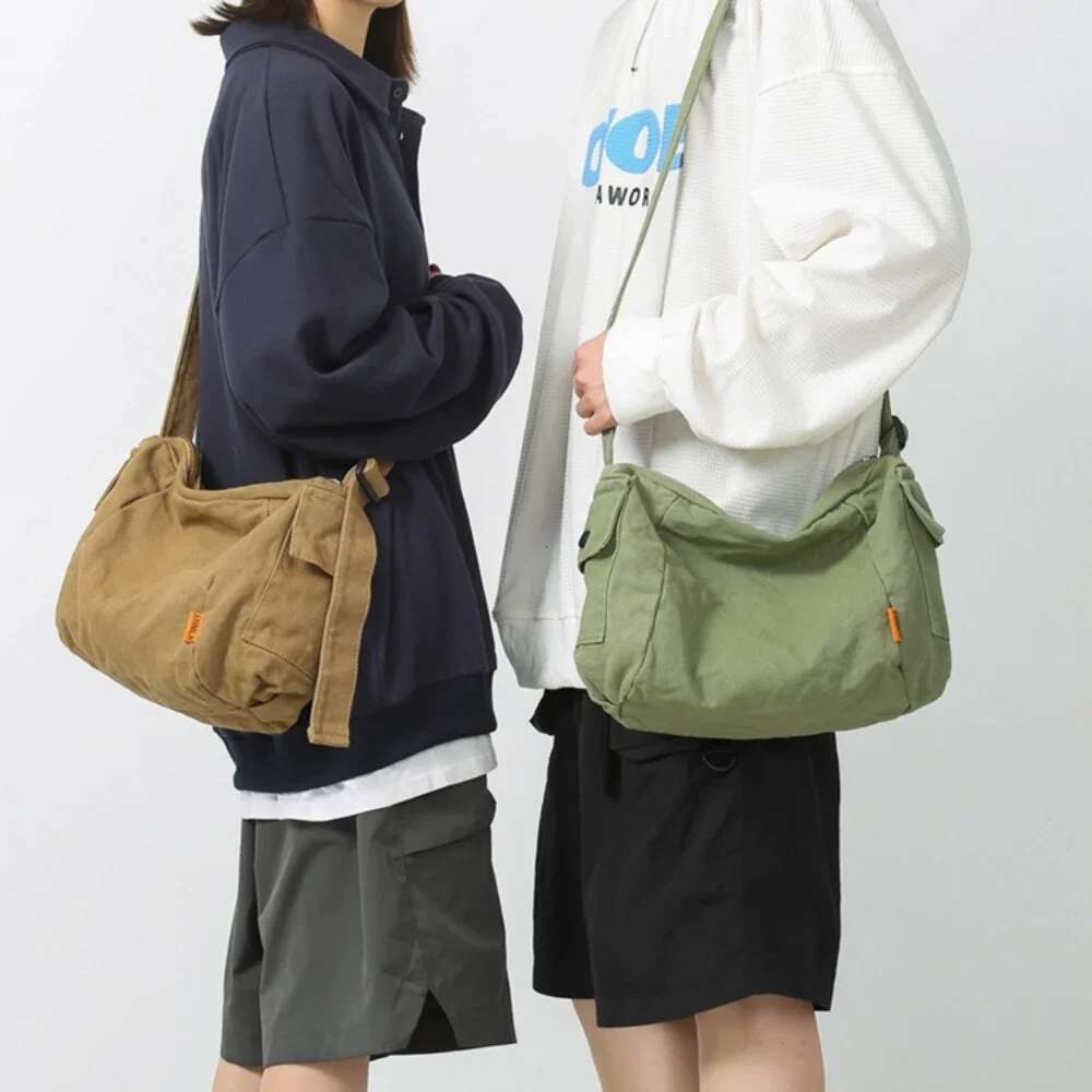 Canvas Fabric Female Hobo Soft Slouchy Shoulder Y2K Student Leisure Medium Size School Book Laptop Pouch Messenger Side Bag