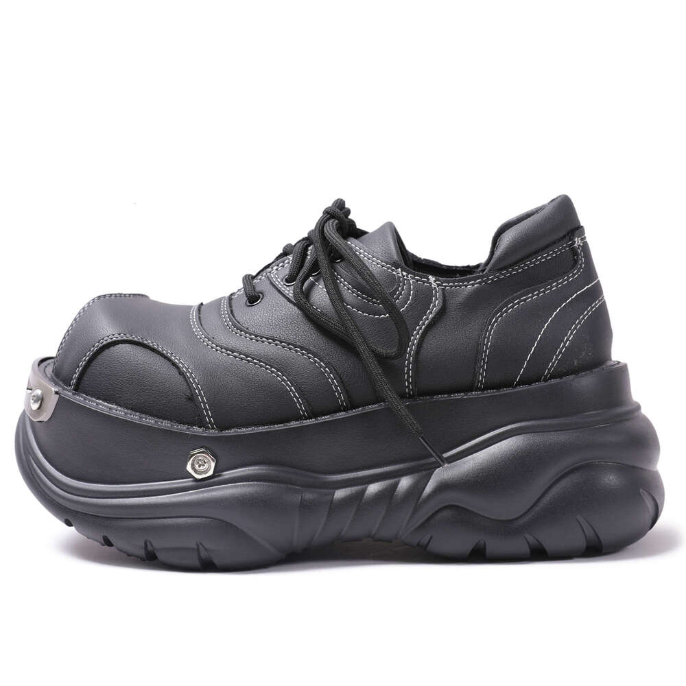 Design sense: Thick soled small leather women's subculture Y2K Harajuku single shoes, 2024 autumn new metal sponge cake big toe shoes
