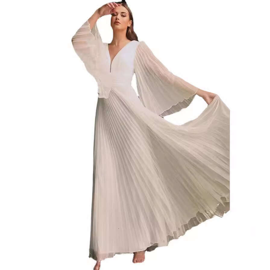 2025 Cross-Border Trade New Women's Fashion Wish Sexy Deep V Long Sleeve Slim Fit Dress