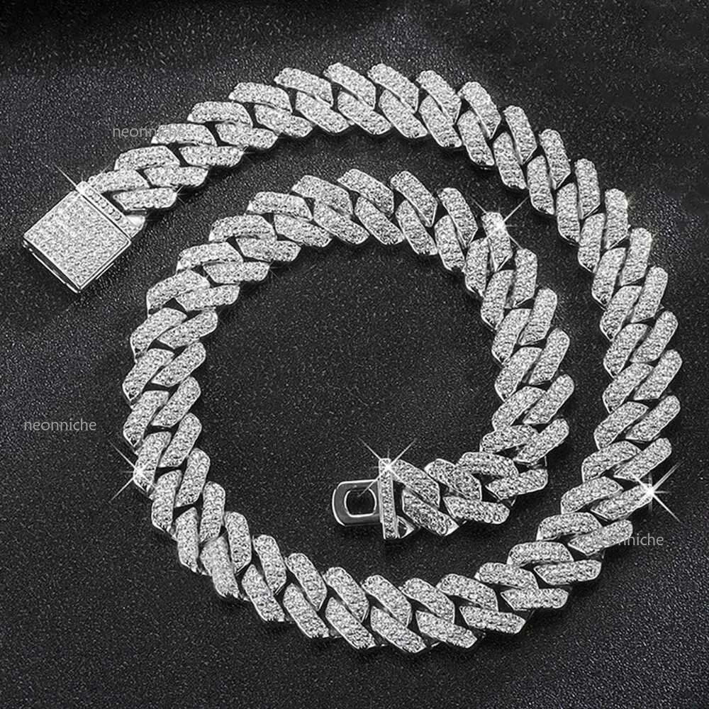 Hip Hop Shining 15MM k Womens Sier Water Dia D Out Cuban Chain Punk Jewelry Necklace GiftXJ250322