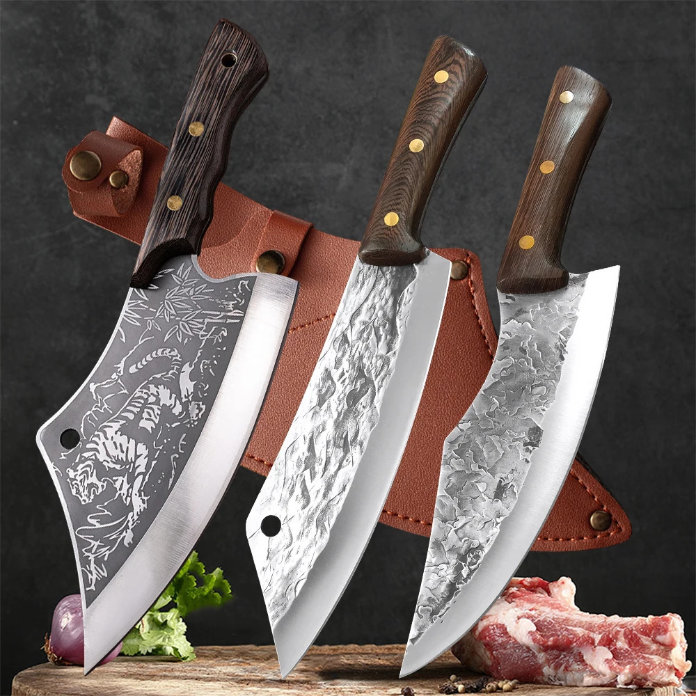 Meat chopper kitchen butchers knife bone chopper chefs knife wooden handle chopper vegetable chopper cooking knife 250403
