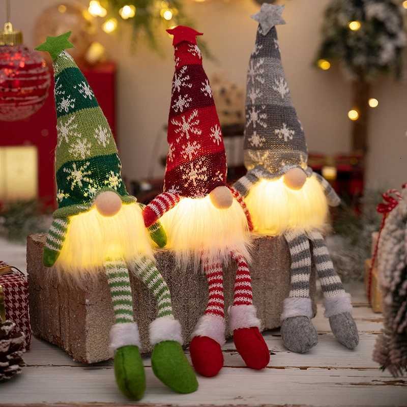 Christmas Gnomes Faceless Doll with LED Light Gonk Dwarf Elf Pendant Plush Knitted Xmas Tree Hanging Ornaments Navidad Gifts W251107