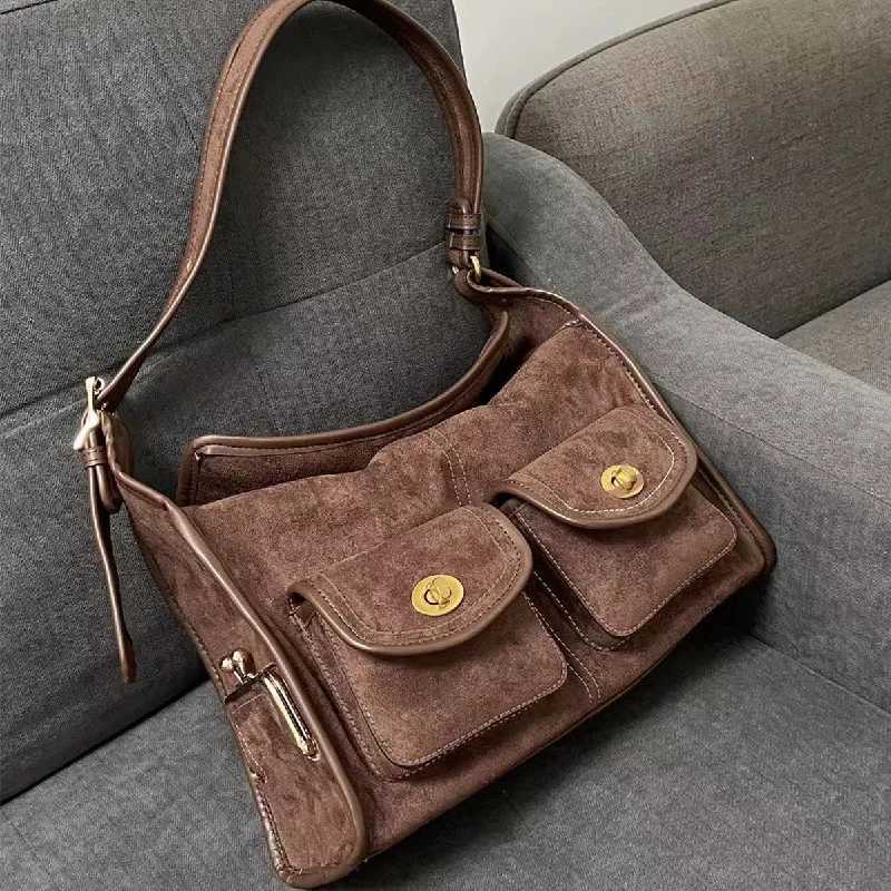 Casual Commuter Large Capacity Suede Pillow Bag Single Shoulder Crossbody Bag Vintage Style Polyester Lining Zipper Closure L251106