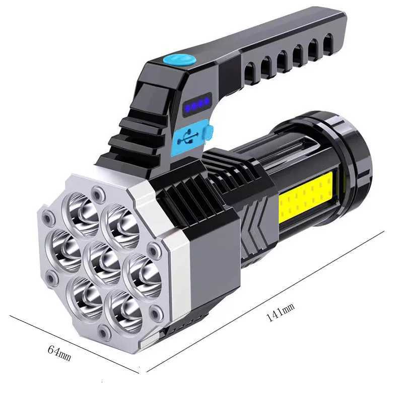 7LED Flashlight 4 Lighting Mode IPX4 Waterproof 4-Level Brightness Adjustable with Power Indicator for Hiking Emergency SurvivalW251106