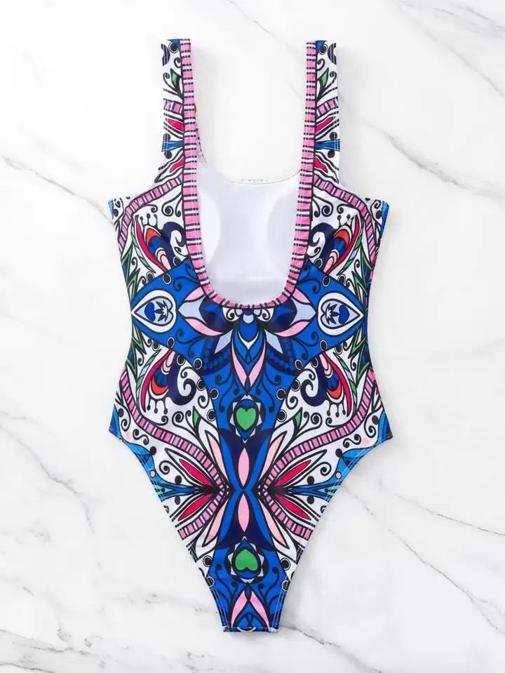 Sexy and fashionable swimsuit womens retro printed push up onepiece spring bikini cut 250313