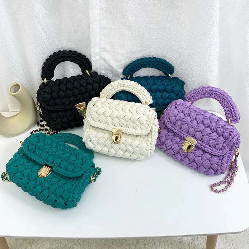 Hand-Woven Crochet Homemade Ful Strip Thread Handbag Women's Shoulder/Crossbody Bag
