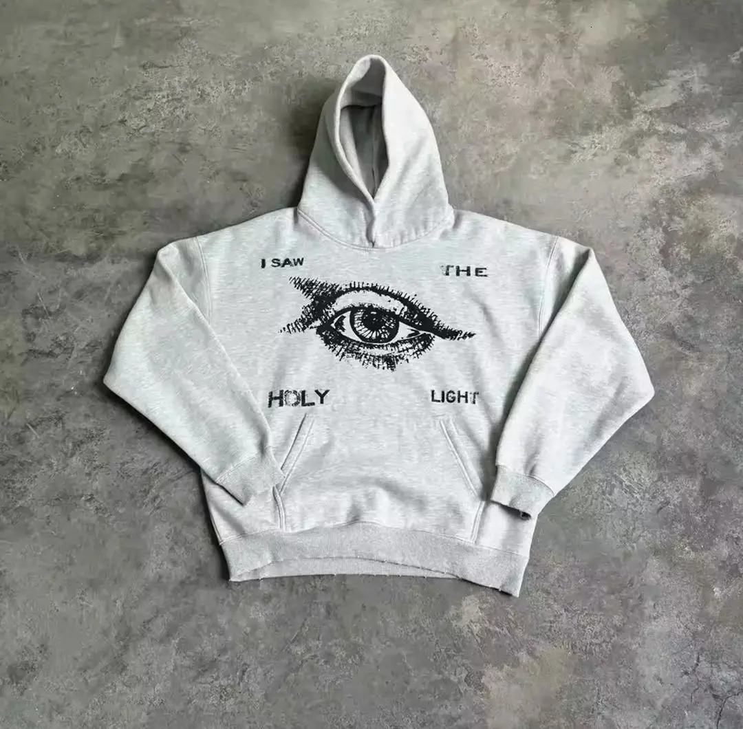 American Angel Eye Printed Grey Hoodie Womens Simple Harajuku Hip Hop Loose Casual Y2K Sportswear Street Trendy Clothing 250403