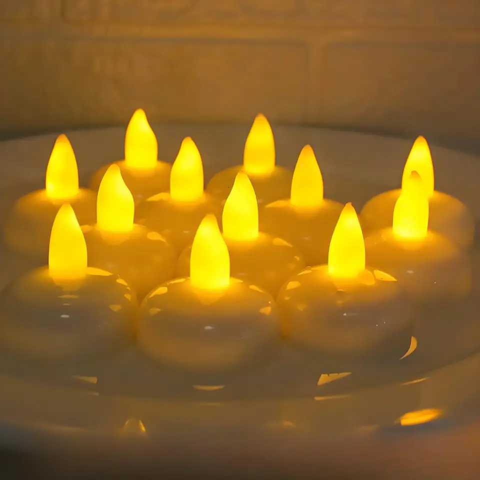 Flameless Floating LED Tealights Battery Operated Waterproof Candles Flickering Tea Light Candles for Christmas Pool Pond Decor W251107