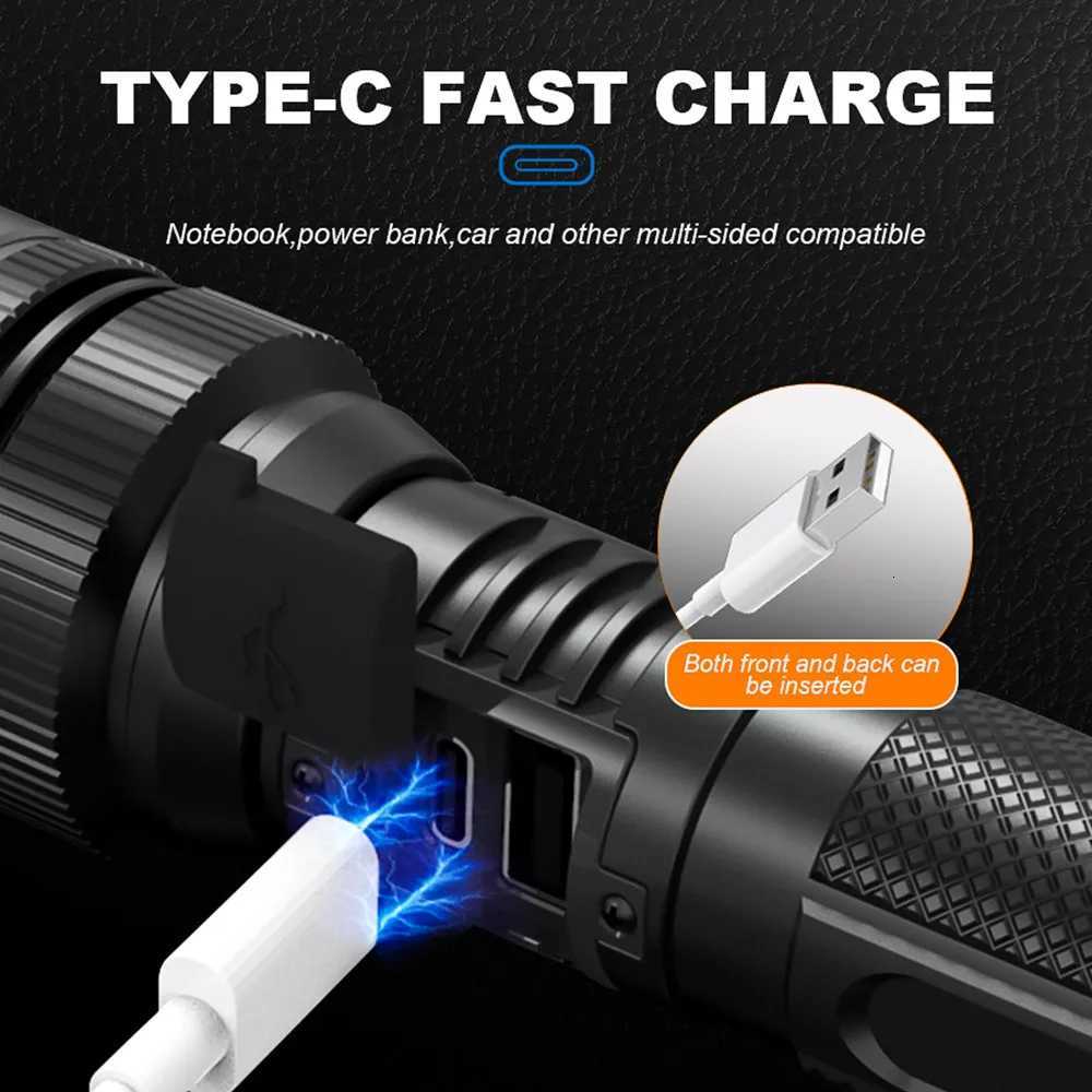 High Strong Power Led Flashlights 2000LM Tactical Torch with Display Light USB Charging Camping Fishing Emergency Zoom LanternW251106