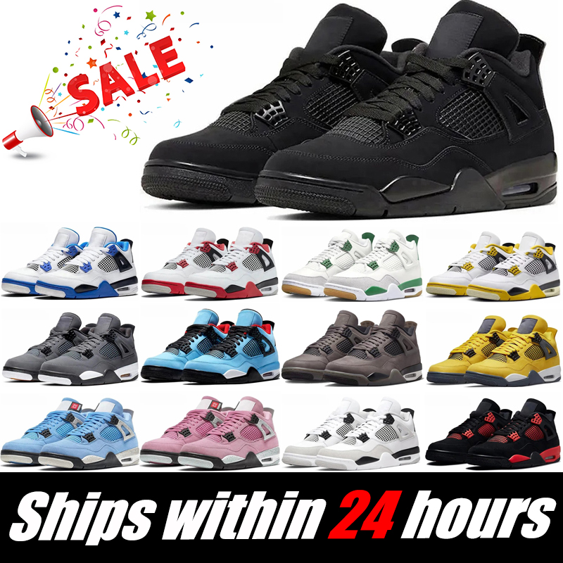 Men Women basketball Shoes 4s Designer 4 Sneakers Black Cat Military Blue Olive Pink Blue Pine Green Sail Bred Mens Womens Trainers Outdoor Sports Classic Runners