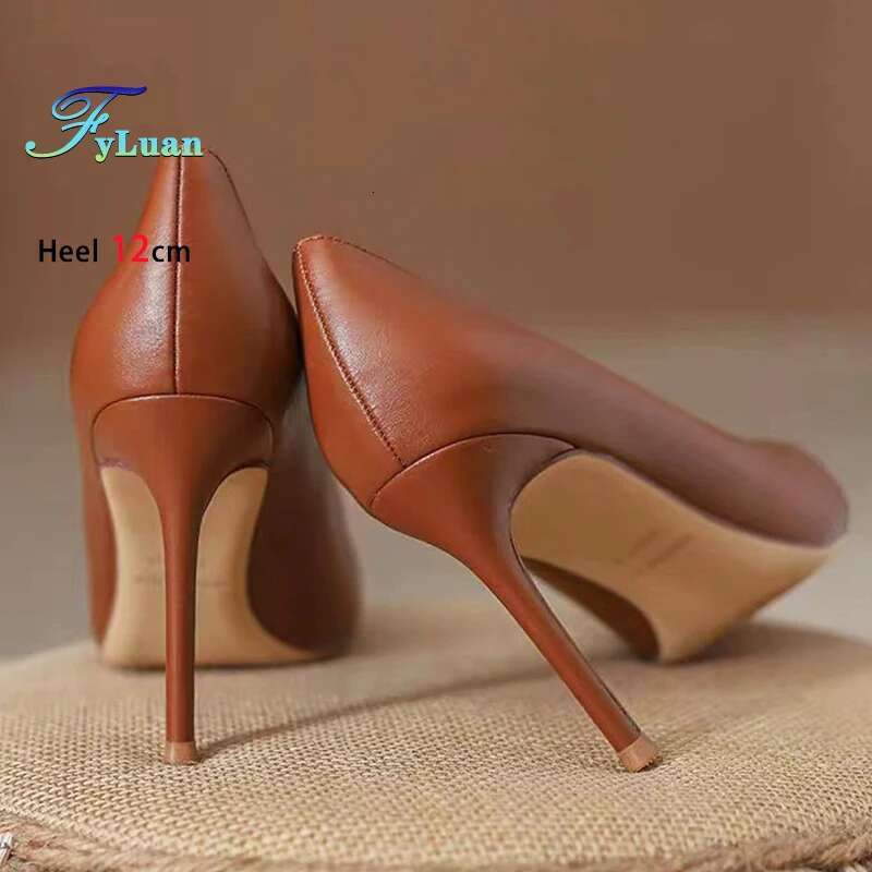 Size 35-45 Ladies Brown High Heels New Pointed Elegant Women Shoes All-Match 8Cm 10Cm 12Cm Shallow Stiletto Office Party Pumps