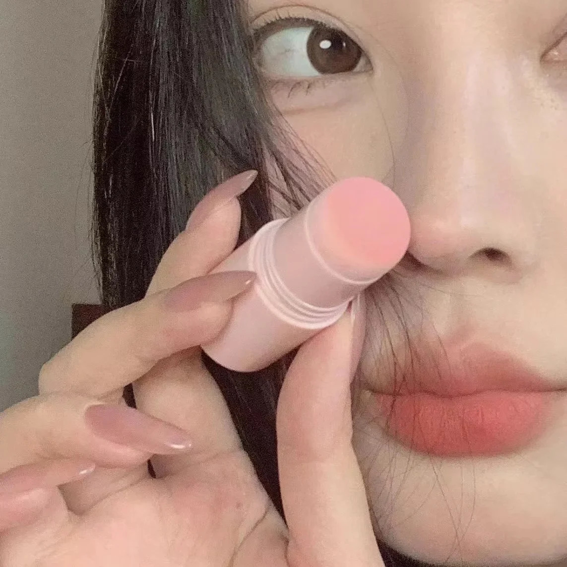 Double sided powder blusher stick soft face bright contour shadow blush pink cheeks Korean makeup 250325