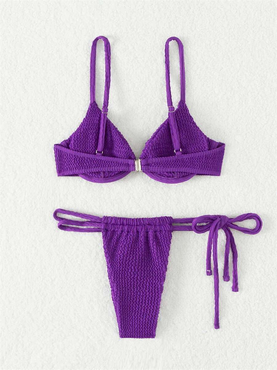 Dongdumaoyi Sexy Brown Bikini Women Push Up Underwire Ribbed Micro Swimwear Brazilian Cut Out Bathing Suit Tie Side Thong Swimsuit