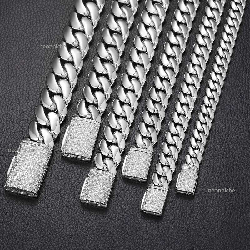 Top quality 20mm Hip Hop Miami Mosan Dia moissanite Sier Cuban Chain Real Gold High Polished Men Women Stainless Steel bangle bracelet Jewel dnlan