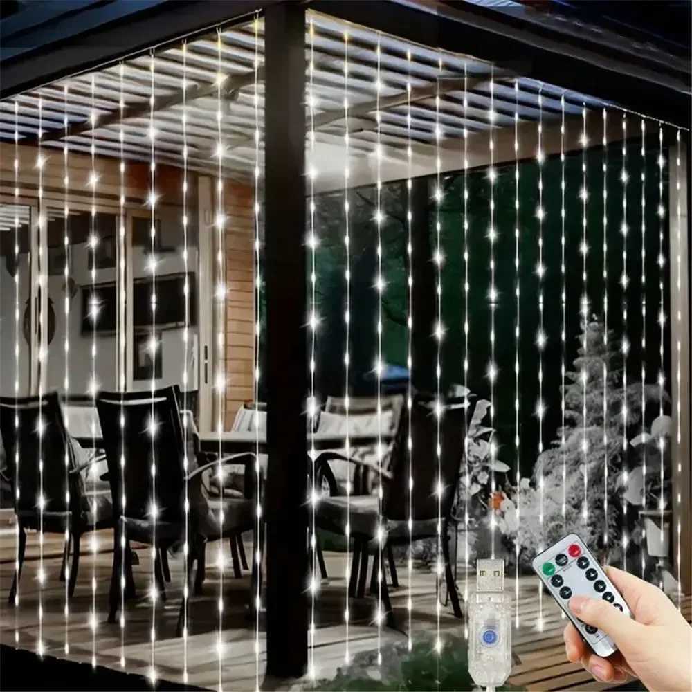 6m/3m LED Fairy String Curtain Lights New Year Lamp Christmas Lights 8 Mode Remote USB Festoon Christmas Decor For Home Holiday W251107