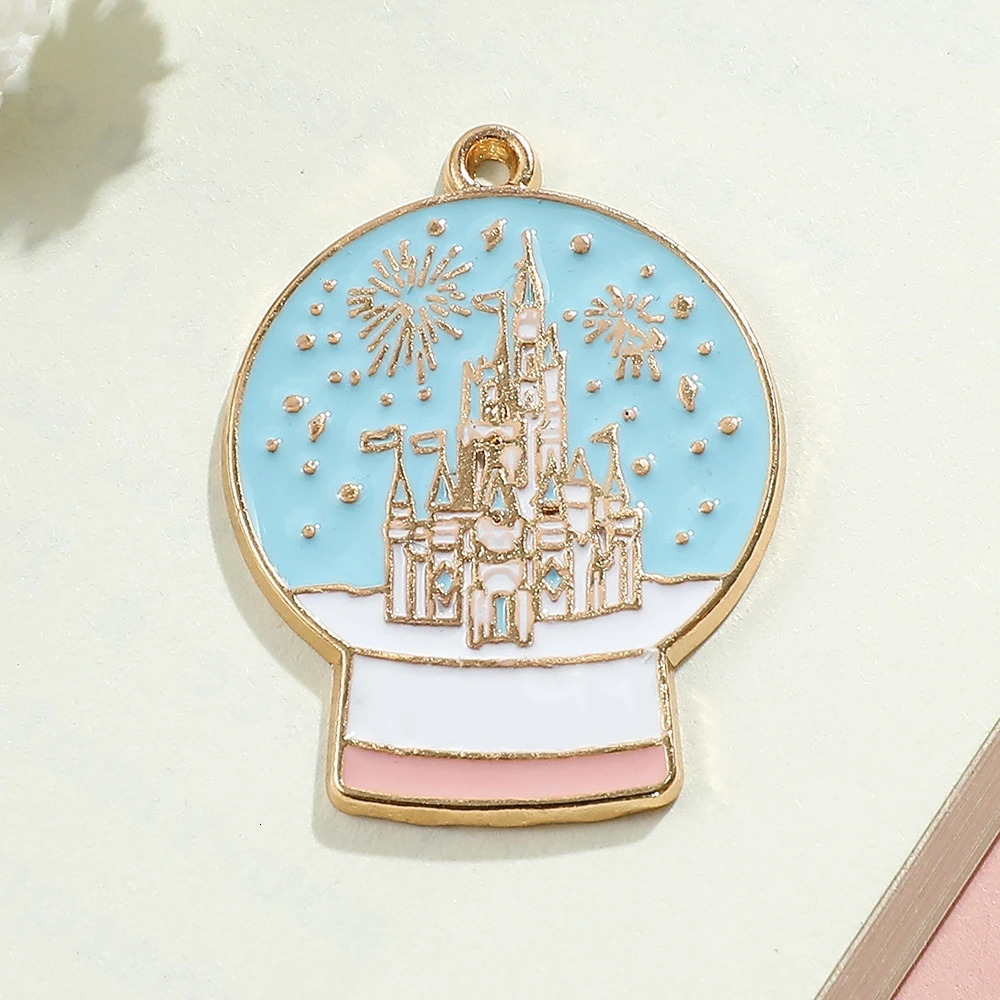 10 piecesbatch of cute castle crystal balls enamel amulets jewelry accessories DIY earrings making bracelets pendants 250325