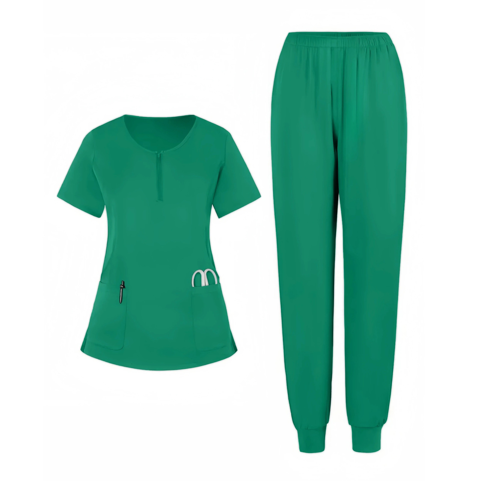Nurse Uniform 2Pcs Zip Scrubs Set Women Hospital Uniform Surgery Dentist Overalls Spa Clinical Beauty Work Wear 250402