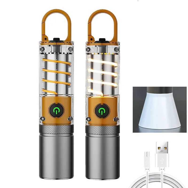 Dual Source Strong LED Tungsten Lamp Telescopic Zoom Flashlight Waterproof Outdoor Camping Work Light Bright Torch With HookW251106