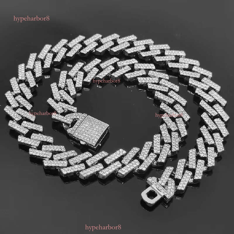 14mm width hip trendy ice necklace dia two tone fork shaped Cuban chain